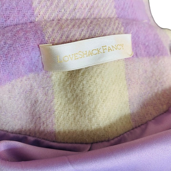 LoveShackFancy NEW Dumont Lilac Plaid Lace Fringe Wool Puff Sleeve Jacket Size S - Picture 6 of 8